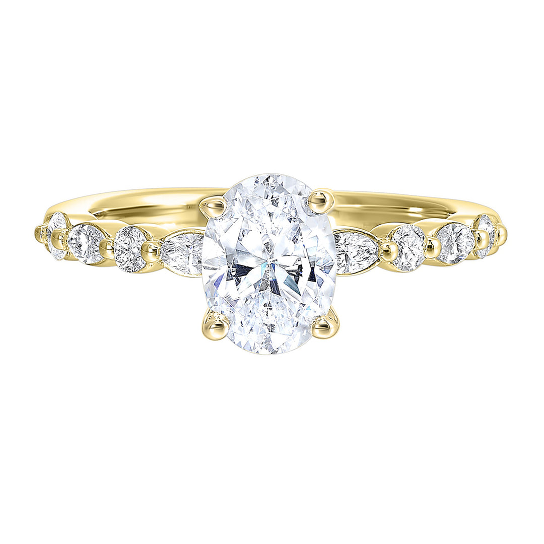 14Kt Yellow Semi Mount 1/3Ctw For 2Ctw Oval Center