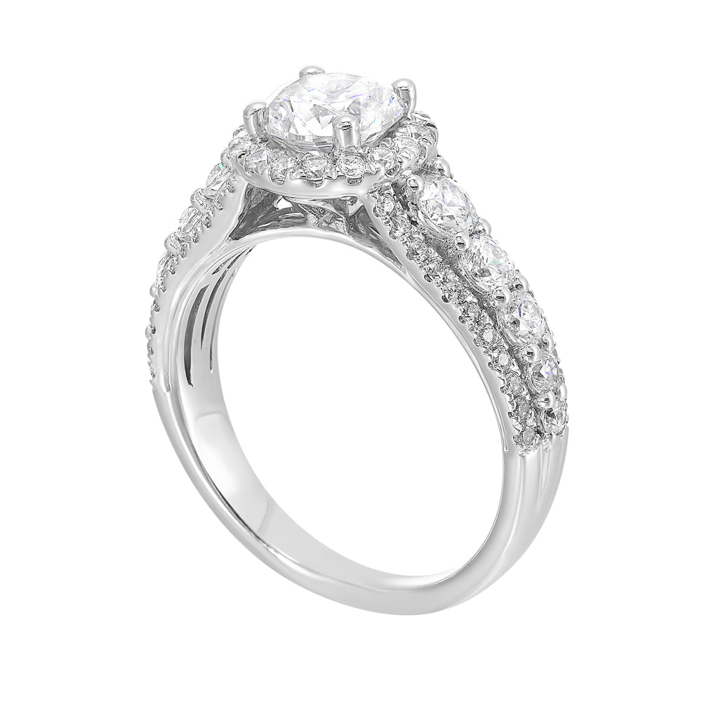 Large diamond set in center are sure to dazzle and delight the one you love with tapered three row look.