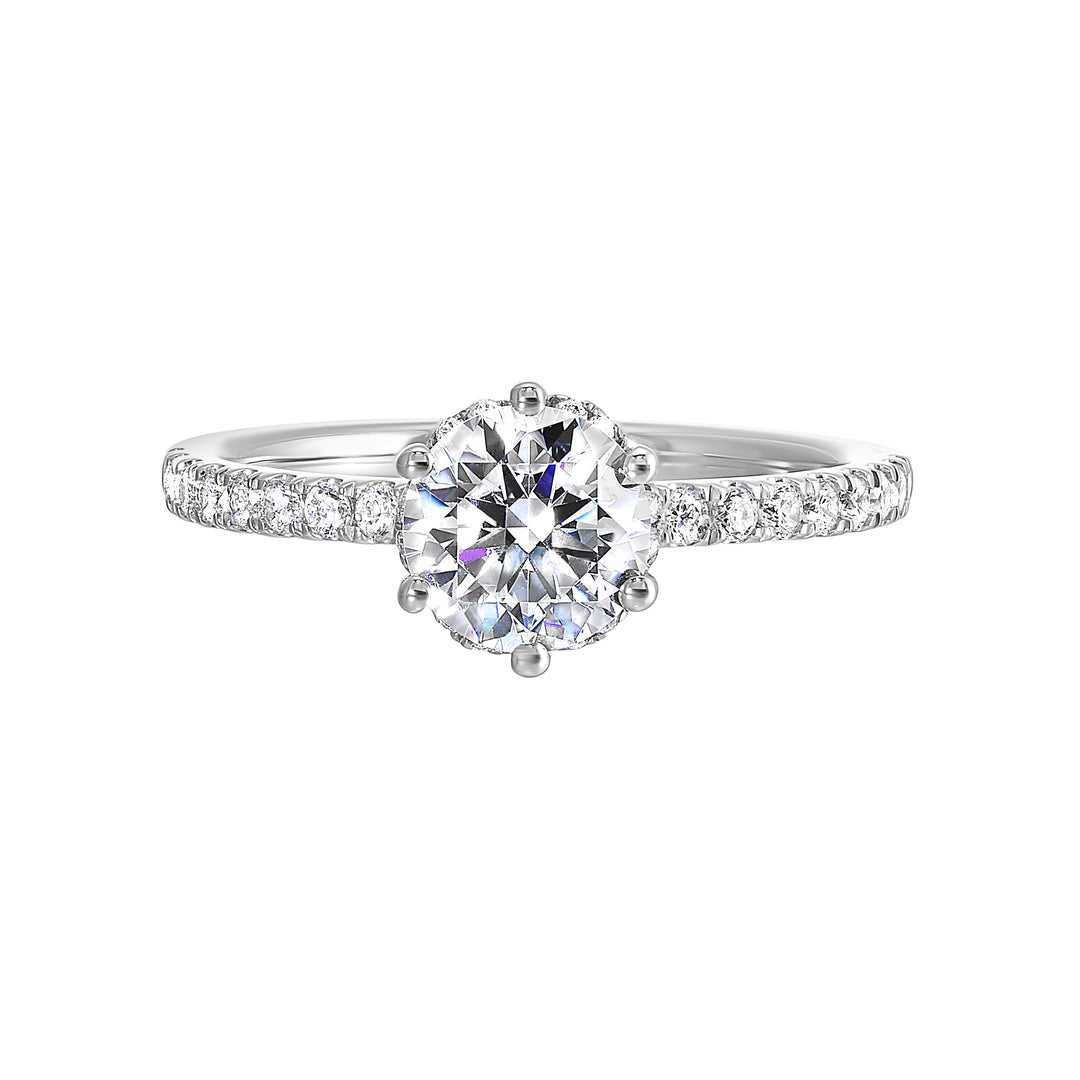 Timeless and elegant,  this diamond engagement ring is a classic look she will adore,  with a add on of 6 prong solitare in center.
