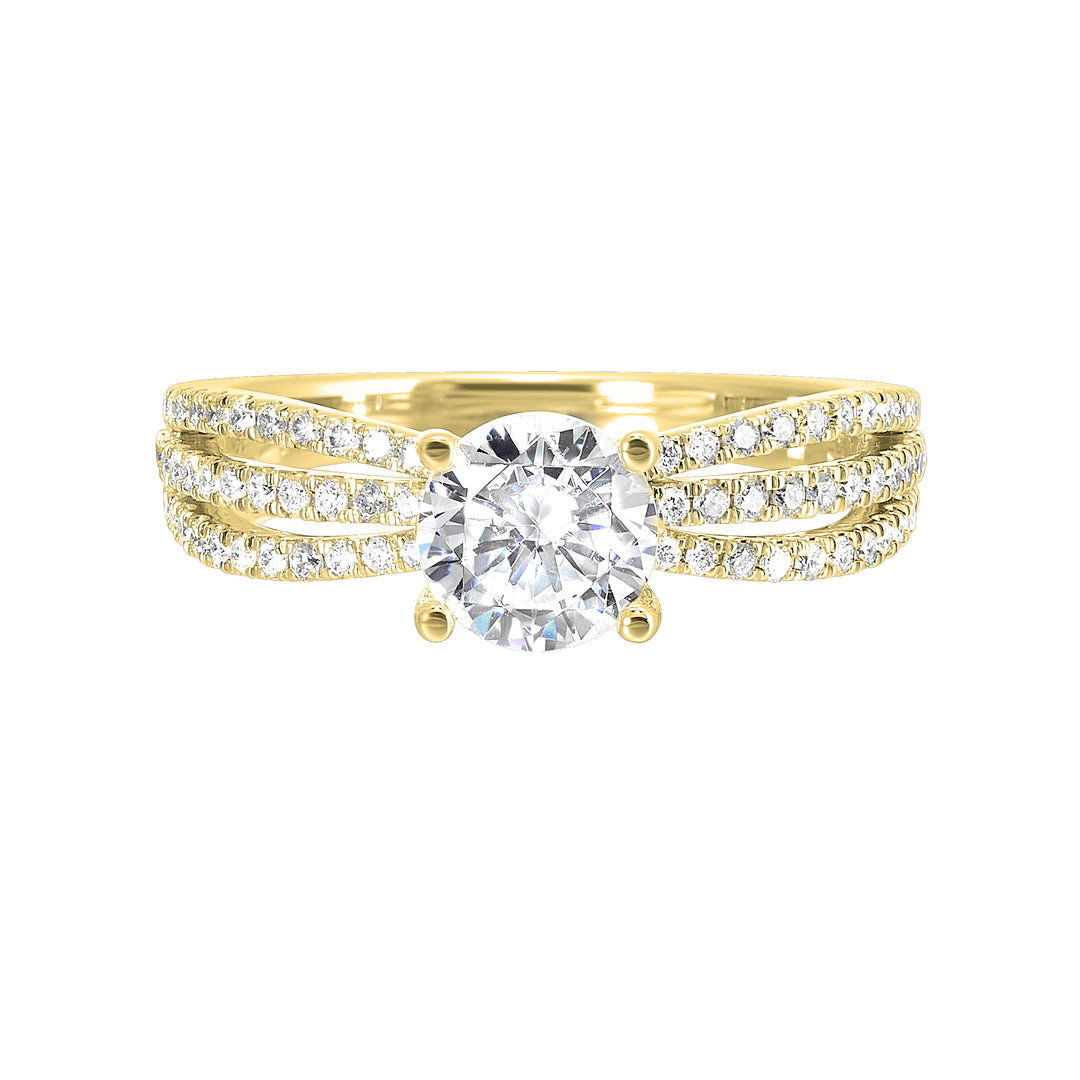 14Kt Yellow Semi Mount 1/3Ctw For 1Ct Round Center