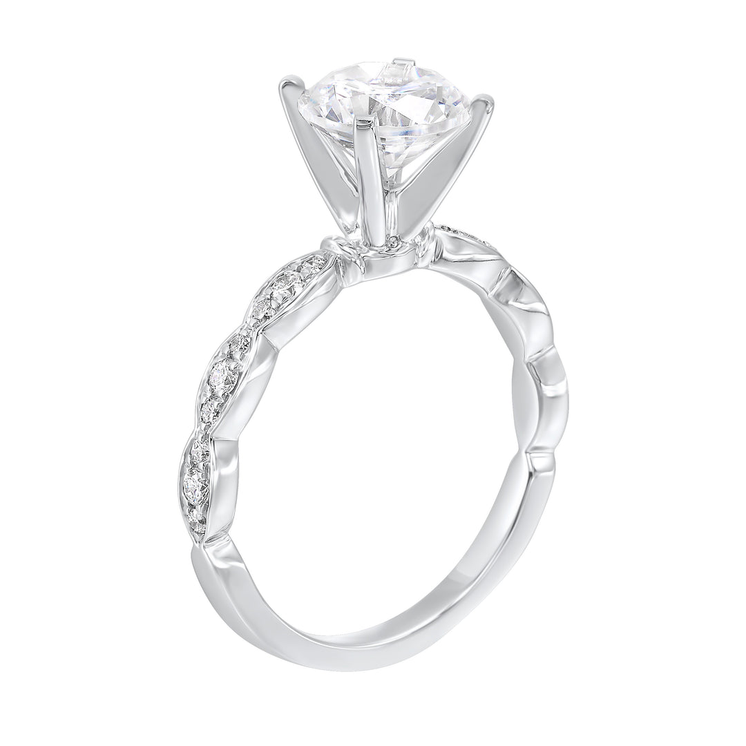 14Kt White Semi Mount 1/5Ctw For 1Ctw Round Center