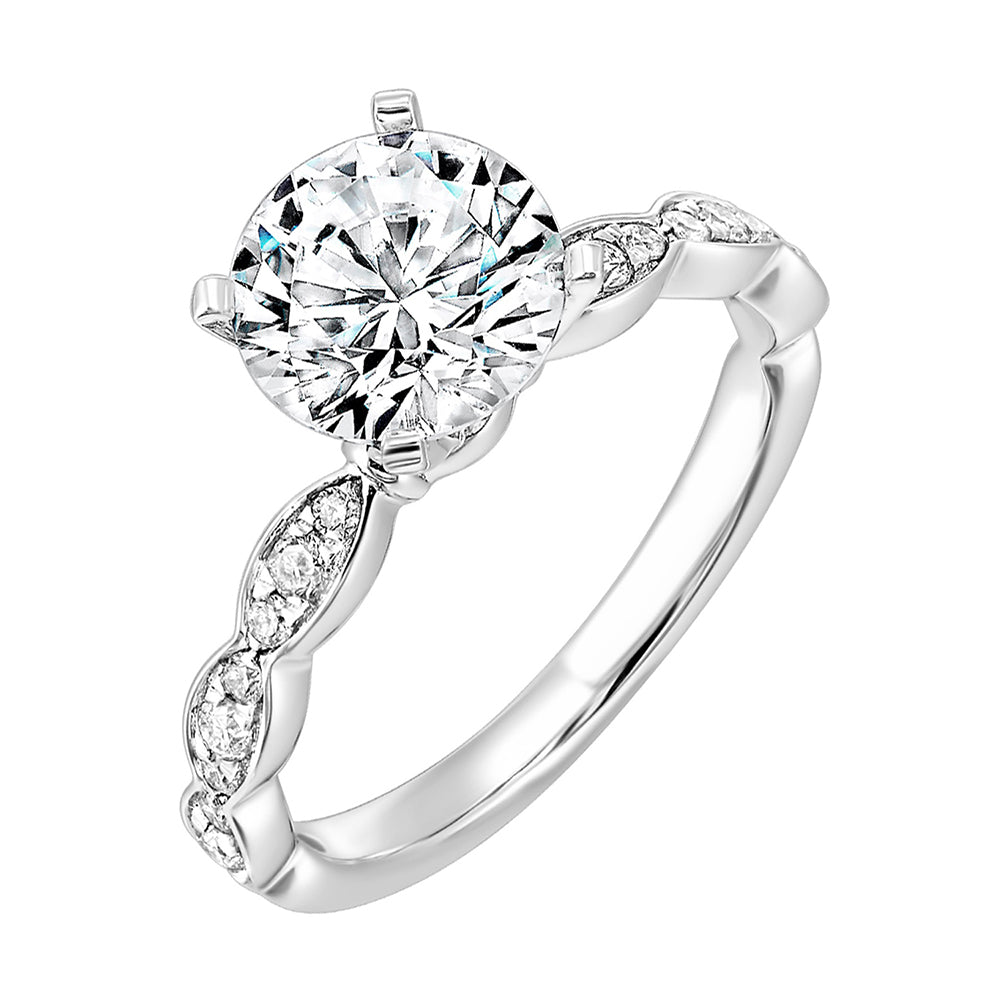 14Kt White Semi Mount 1/5Ctw For 1Ctw Round Center