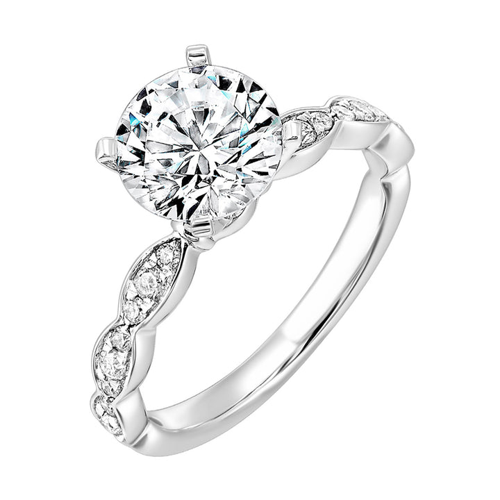 14Kt White Semi Mount 1/5Ctw For 1Ctw Round Center