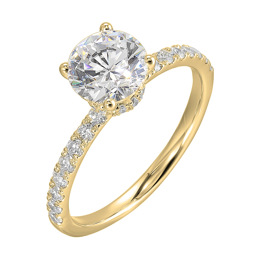 Shine from every angle with this gorgeous round solitaire hidden halo engagement ring. This timeless design offers elegance making it everlasting symbol of your love.