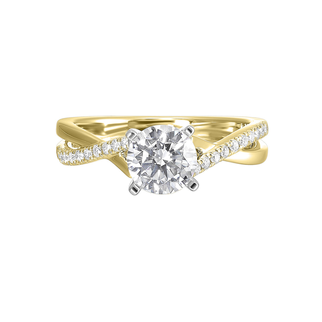 14Kt White Yellow Semi Mount 1/7Ctw For 2Ctw Round Center
