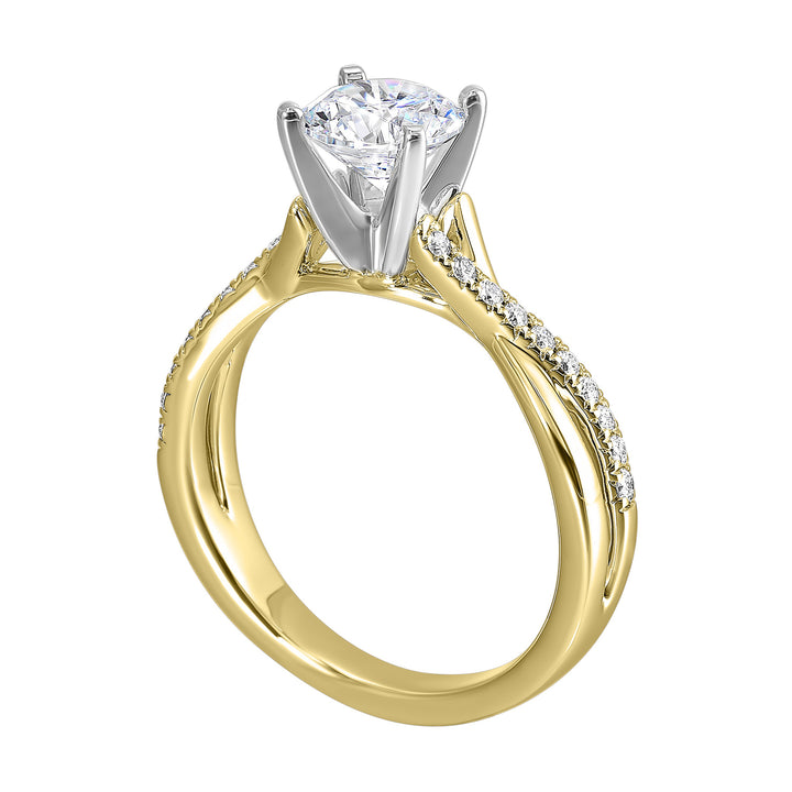14Kt White Yellow Semi Mount 1/7Ctw For 2Ctw Round Center