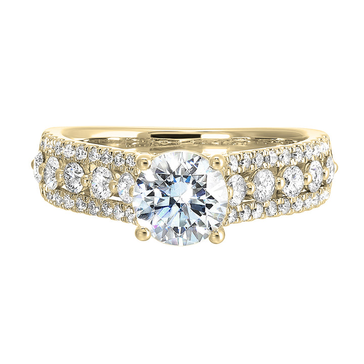 A triple row engagement ring with bigger diamond in center complemented by two micro row of diamonds on either side is perfect to sparkle your evening.