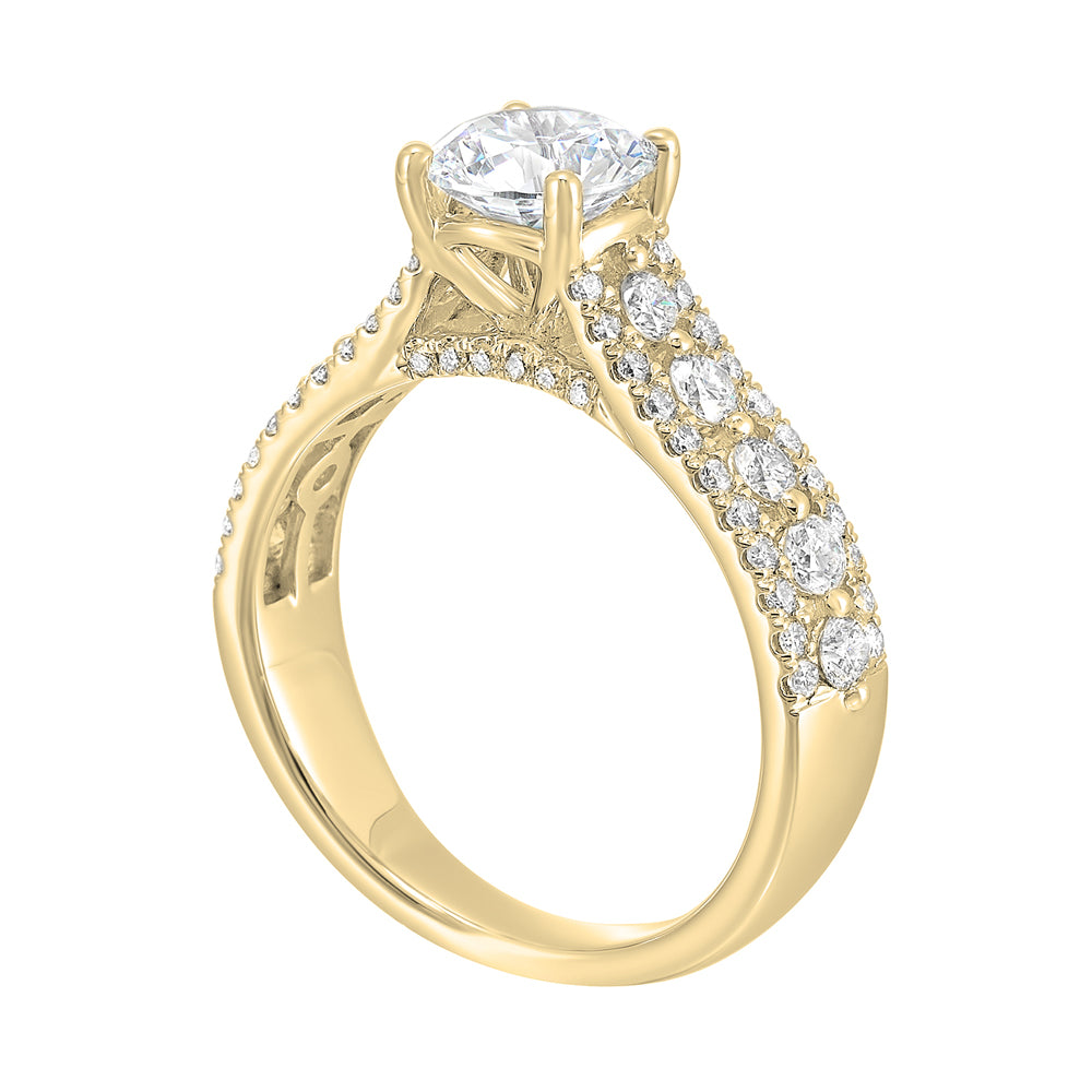 A triple row engagement ring with bigger diamond in center complemented by two micro row of diamonds on either side is perfect to sparkle your evening.