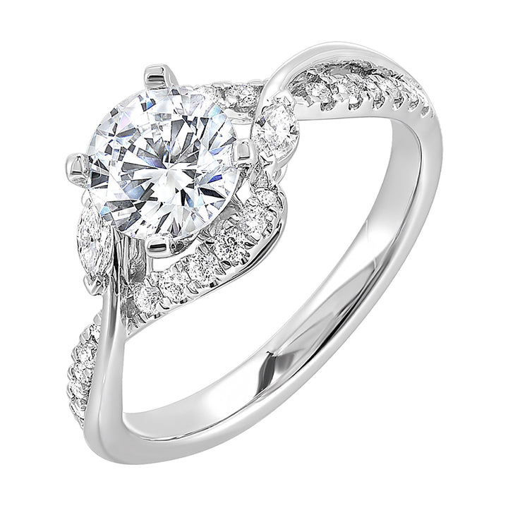14Kt White Semi Mount 1/3Ctw For 1 1/2Ctw Round Center