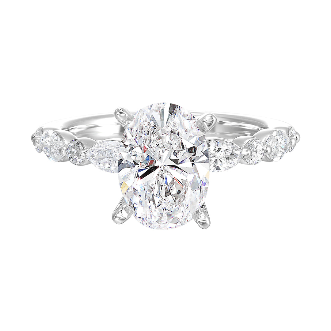 14Kt White Semi Mount 1/2Ctw For 2Ctw Oval Center