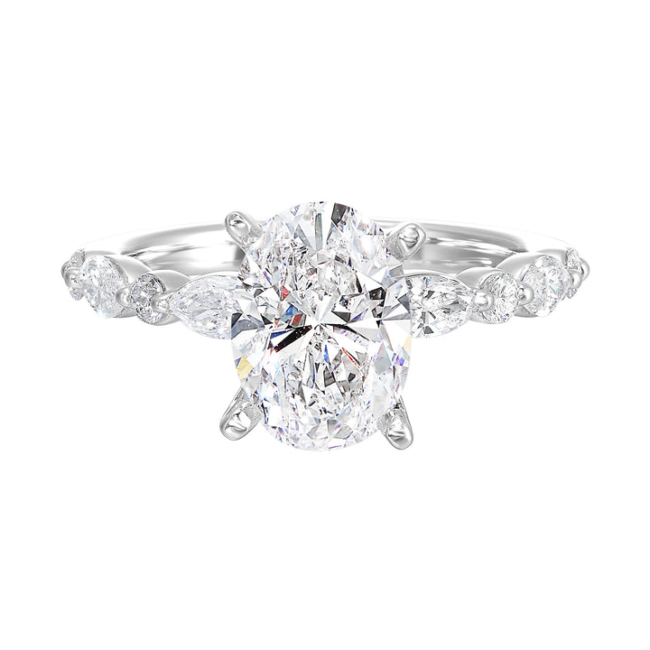 14Kt White Semi Mount 1/2Ctw For 2Ctw Oval Center