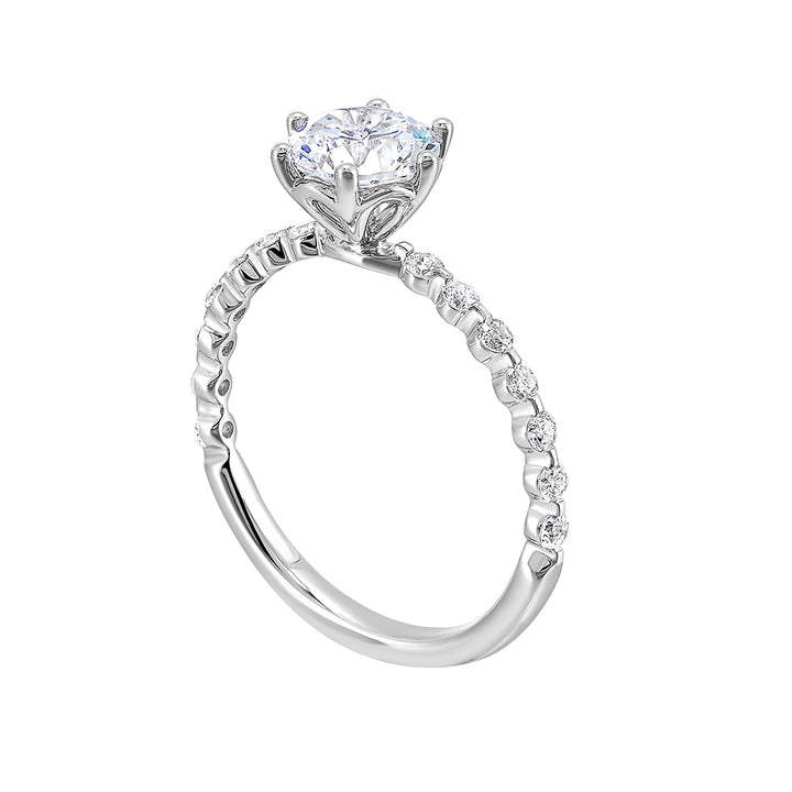 Single prong design shank beautifully complements the overall look of this modern and stylish 6 prong solitaire ring.