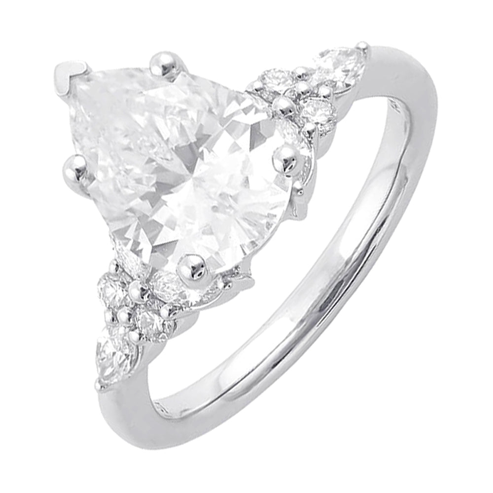 14Kt White Semi Mount 1/2Ctw For 2Ct Pear Center