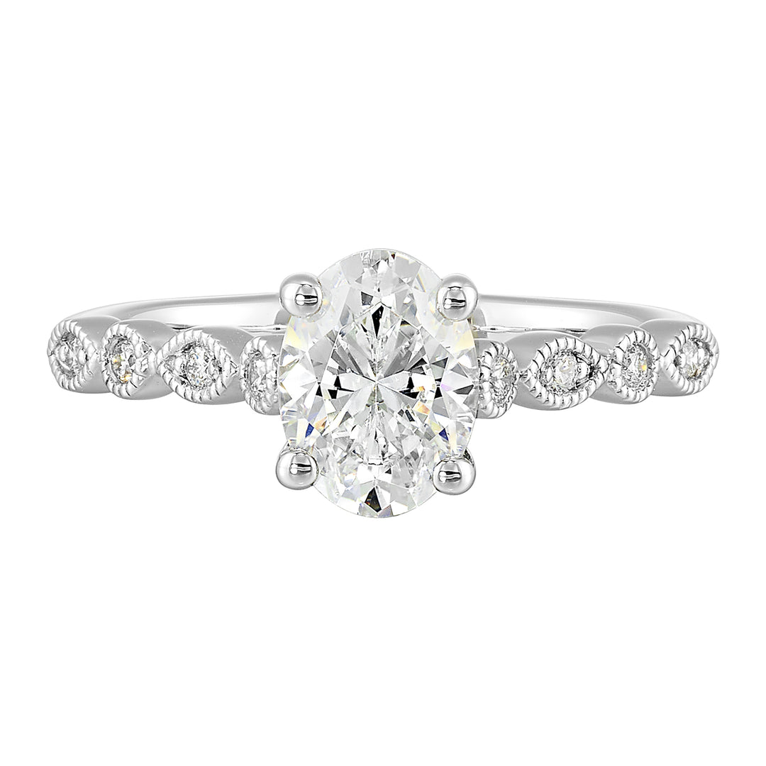 14Kt White Semi Mount 1/10Ctw For 1Ctw Oval Center