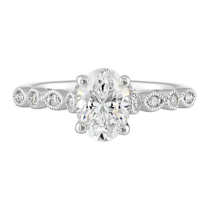 14Kt White Semi Mount 1/10Ctw For 1Ctw Oval Center