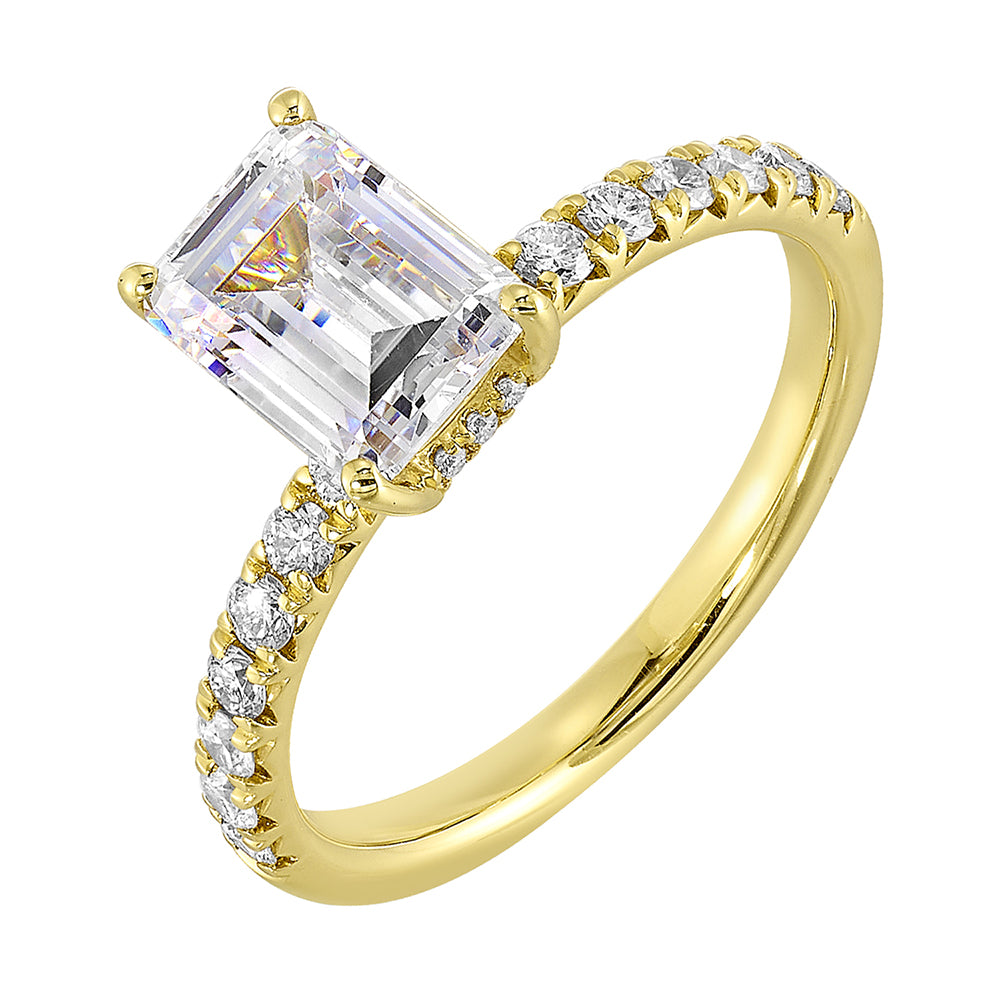 14Kt Yellow Semi Mount 1/3Ctw For 1Ctw Emerald Cut Center