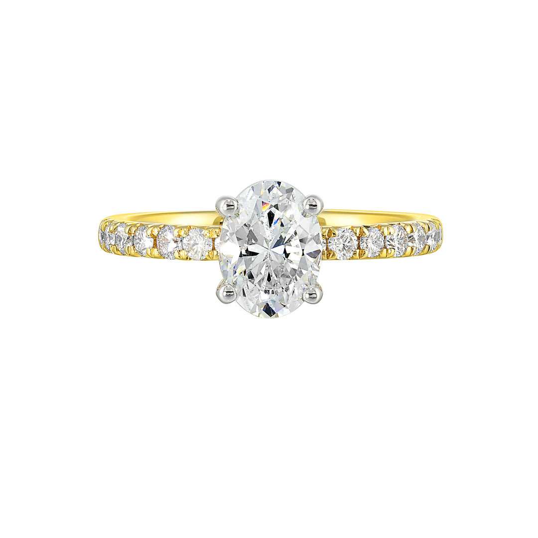 14Kt White Yellow Semi Mount 3/8Ctw For 1Ctw Oval Center