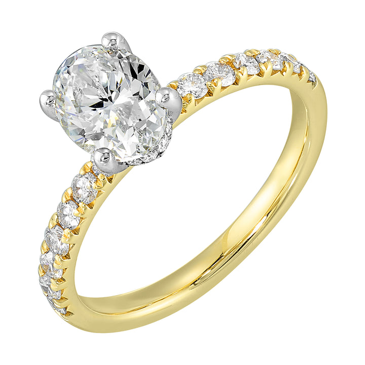 14Kt White Yellow Semi Mount 3/8Ctw For 1Ctw Oval Center