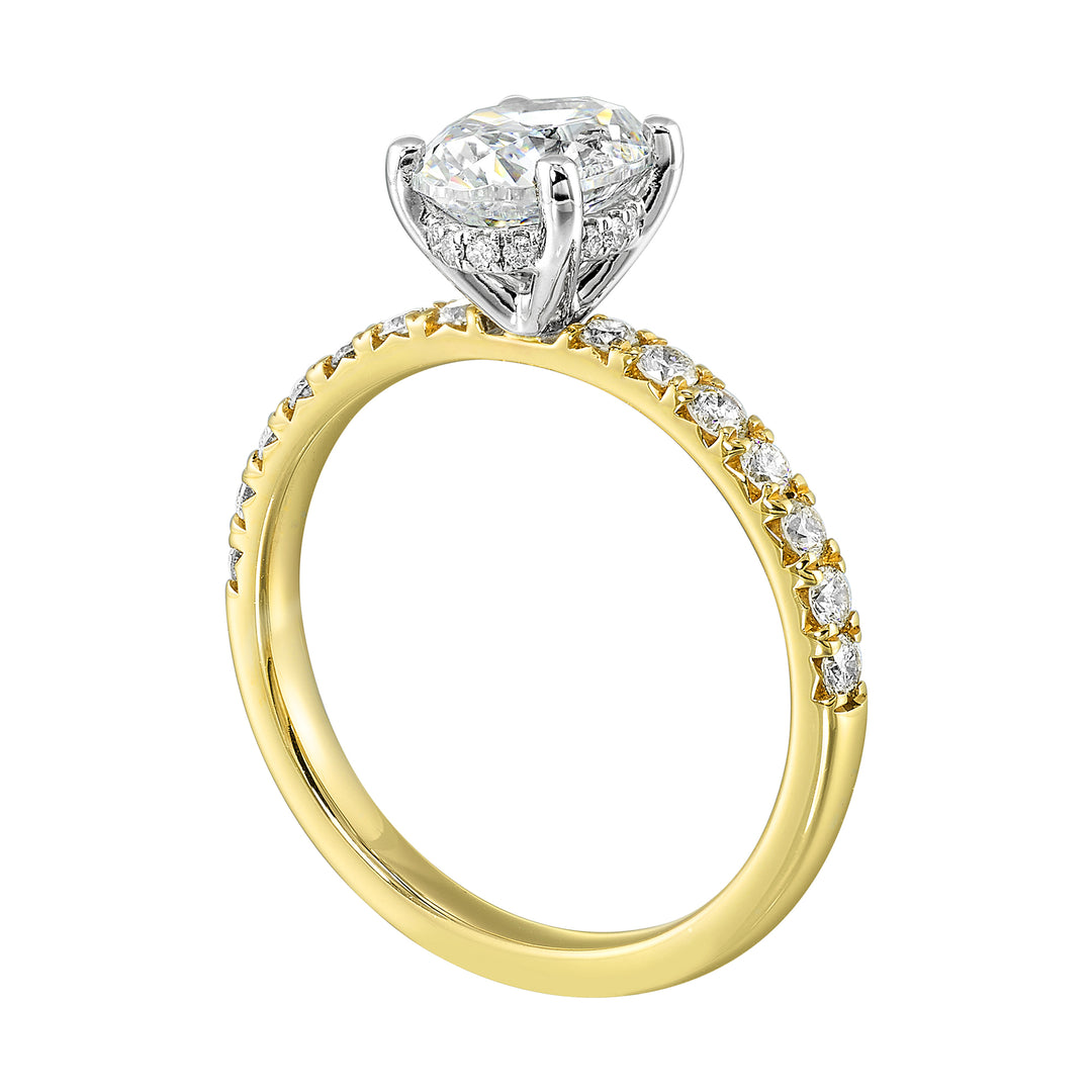 14Kt White Yellow Semi Mount 3/8Ctw For 1Ctw Oval Center