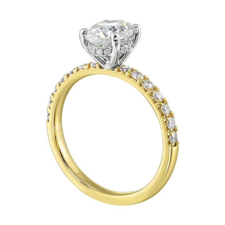 14Kt White Yellow Semi Mount 3/8Ctw For 1Ctw Oval Center