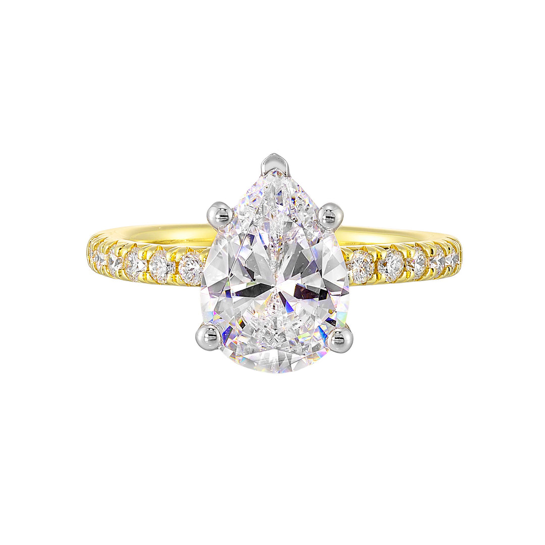 14Kt White Yellow Semi Mount 3/8Ctw For 2Ct Pear Center