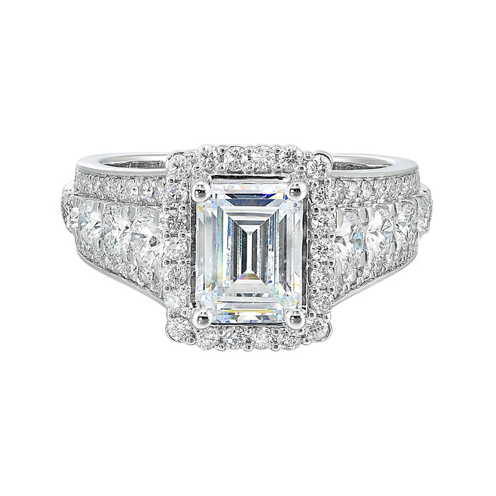 14Kt White Semi Mount 1 1/3Ctw For 2Ctw Emerald Cut Center