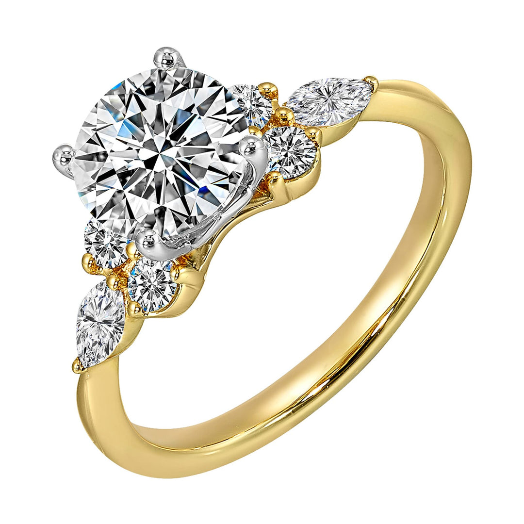 14Kt White Yellow Semi Mount 3/8Ctw For 1 1/2Ct Round Center