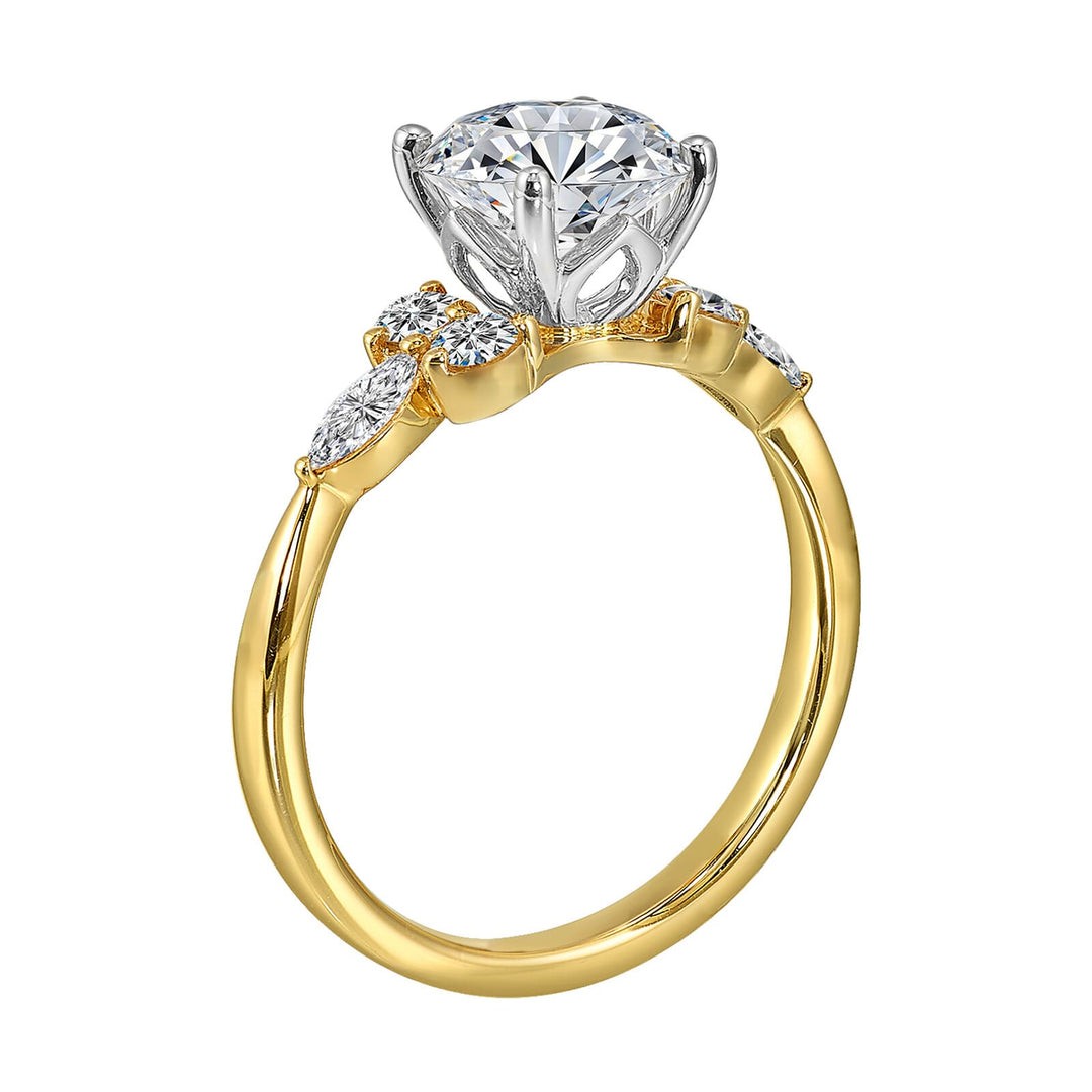 14Kt White Yellow Semi Mount 3/8Ctw For 1 1/2Ct Round Center
