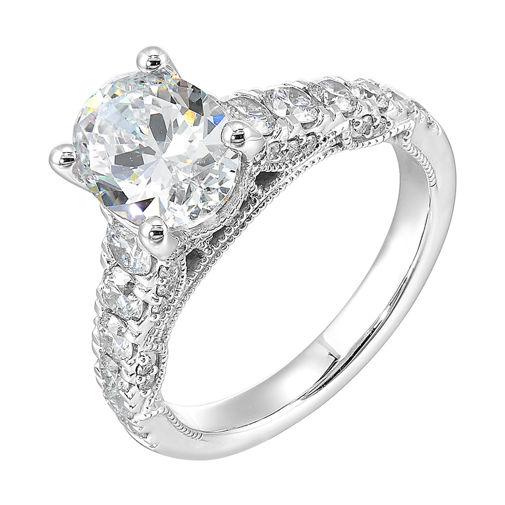 14Kt White Semi Mount 1Ctw For 2Ctw Oval Center