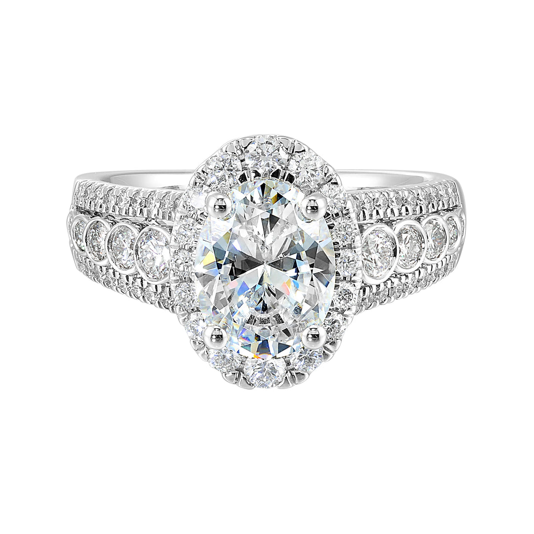 14Kt White Semi Mount 3/4Ctw For 2Ctw Oval Center