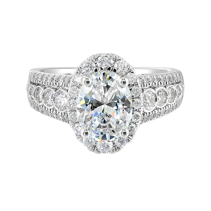 14Kt White Semi Mount 3/4Ctw For 2Ctw Oval Center