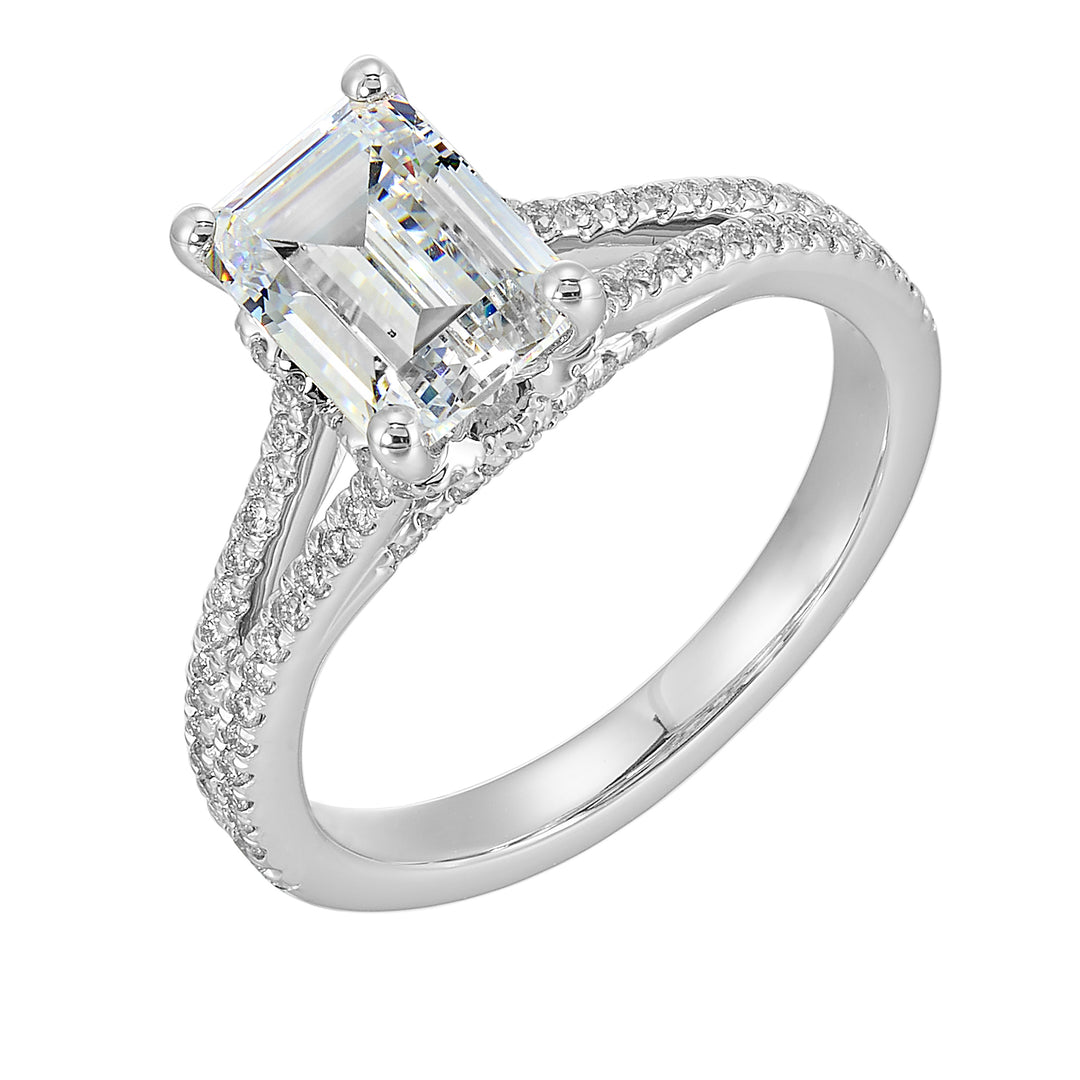 14Kt White Semi Mount 1/3Ctw For 2Ctw Emerald Cut Center