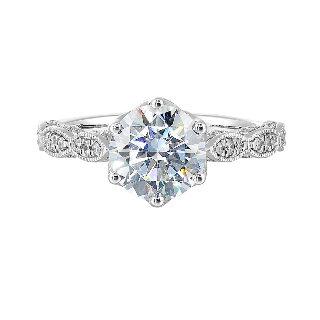 14Kt White Semi Mount 1/3Ctw For 2Ctw Round Center