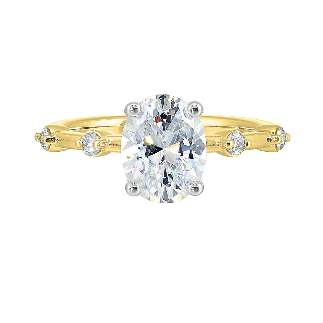 14Kt White Yellow Semi Mount 1/6Ctw For 2Ct Oval Center