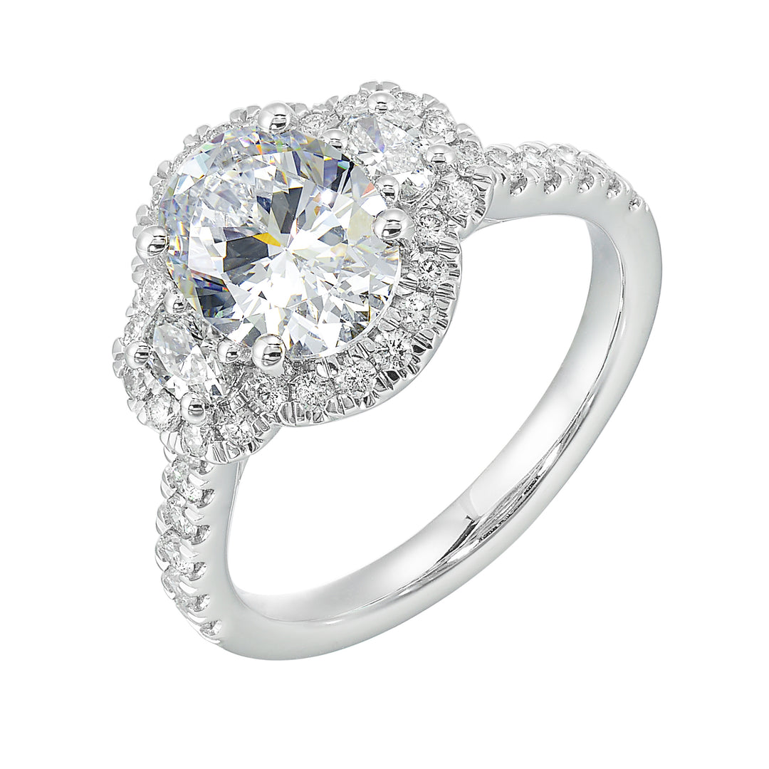 14Kt White Semi Mount 3/4Ctw For 2Ctw Oval Center