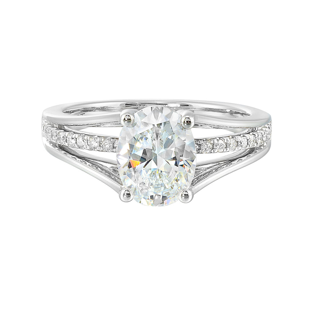 14Kt White Semi Mount 1/7Ctw For 2Ctw Oval Center