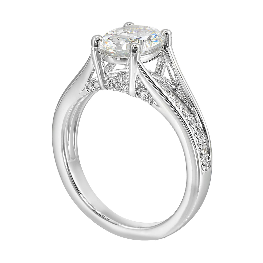 14Kt White Semi Mount 1/7Ctw For 2Ctw Oval Center