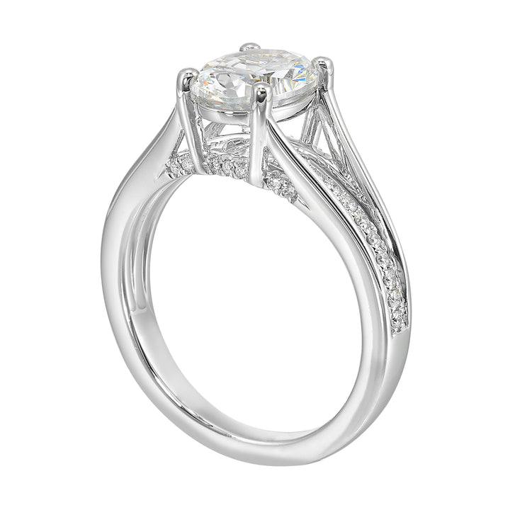 14Kt White Semi Mount 1/7Ctw For 2Ctw Oval Center