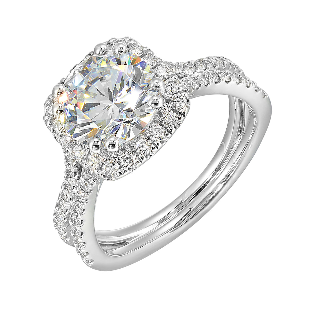 14Kt White Semi Mount 1/2Ctw For 2Ctw Round Center
