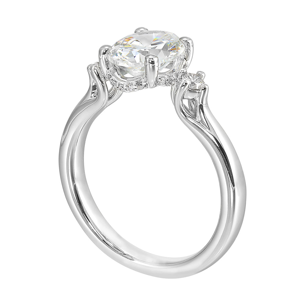 14Kt White Semi Mount 1/6Ctw For 2Ctw Oval Center