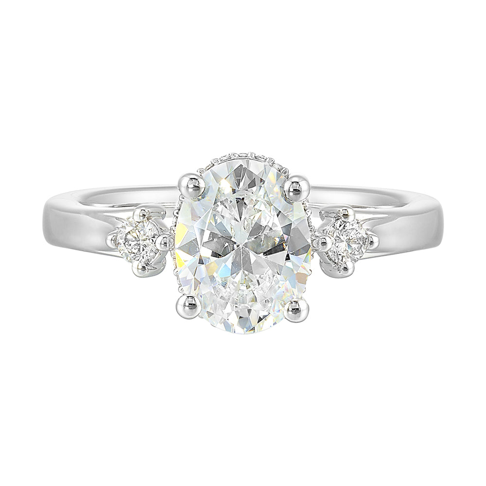 14Kt White Semi Mount 1/6Ctw For 2Ctw Oval Center