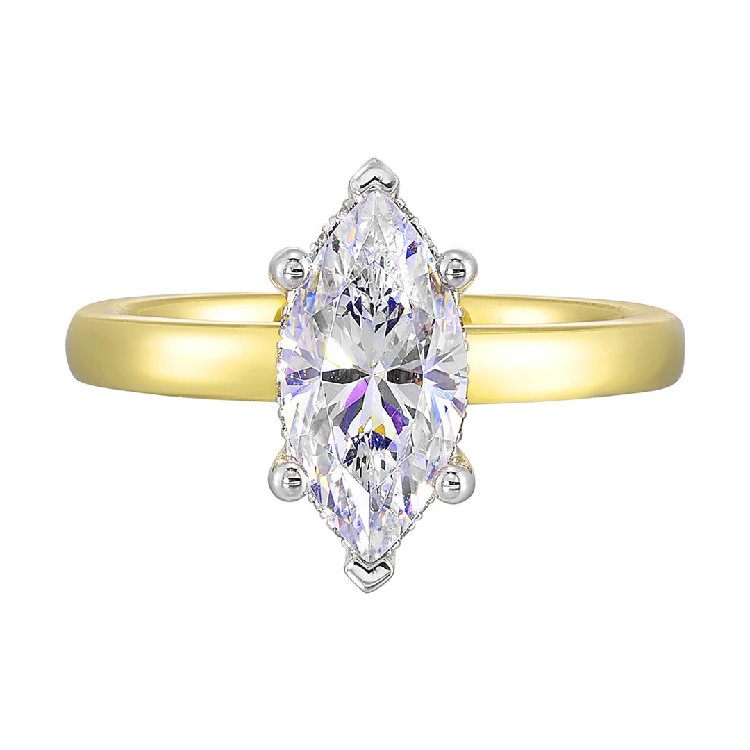 14Kt White Yellow Semi Mount 1/20Ctw For 1 1/2Ct Marquise Center