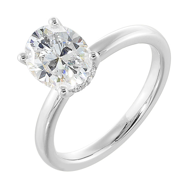 14Kt White Semi Mount 1/15Ctw For 2Ctw Oval Center