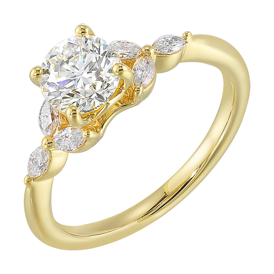 14Kt Yellow Semi Mount 1/5Ctw For 1Ctw Round Center