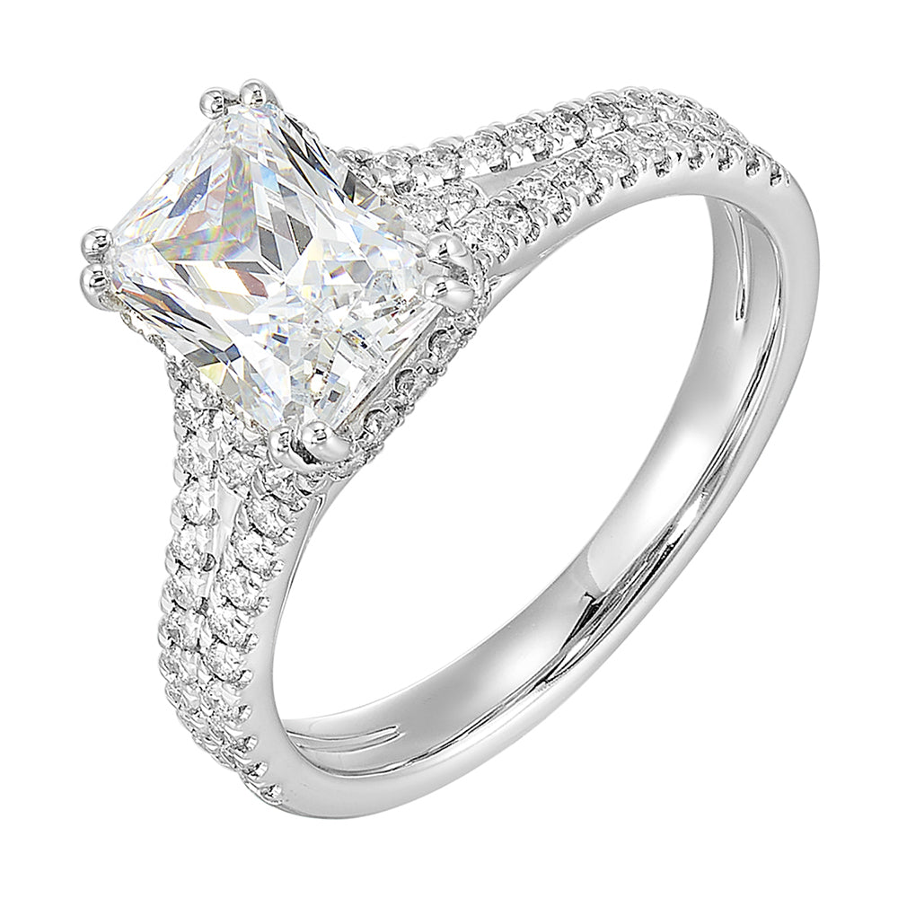 14Kt White Semi Mount 3/8Ctw For 2Ctw Radiant Center