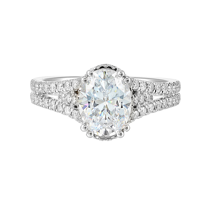 14Kt White Semi Mount 1/2Ctw For 2Ctw Oval Center
