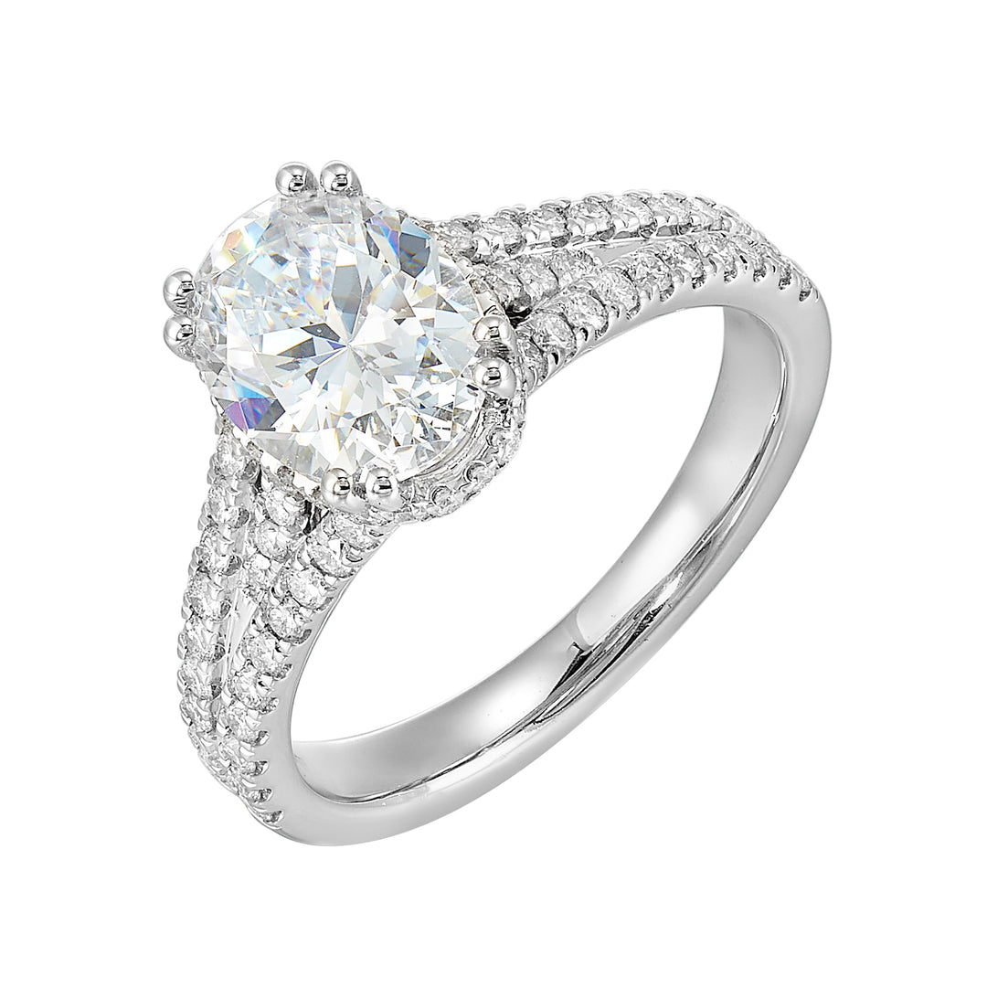 14Kt White Semi Mount 1/2Ctw For 2Ctw Oval Center