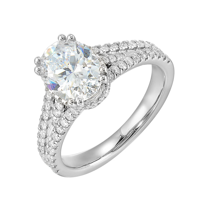 14Kt White Semi Mount 1/2Ctw For 2Ctw Oval Center