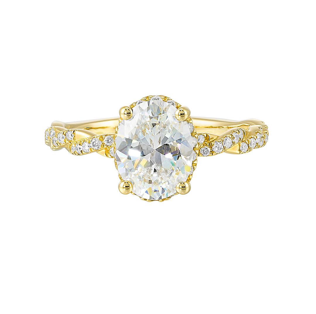 14Kt Yellow Semi Mount 1/4Ctw For 2Ctw Oval Center