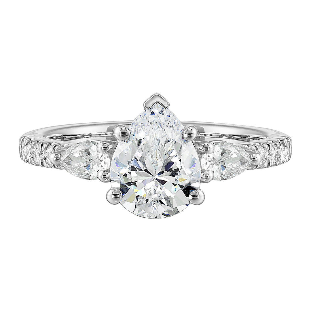 14Kt White Semi Mount 1/2Ctw For 2Ctw Pear Center